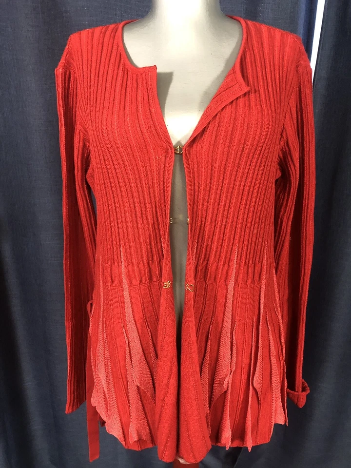 Cardigã Roberto Cavalli LINDO DETALHE vermelho fino lã virgem malha com cinto 42 - Imagem 2 de 4