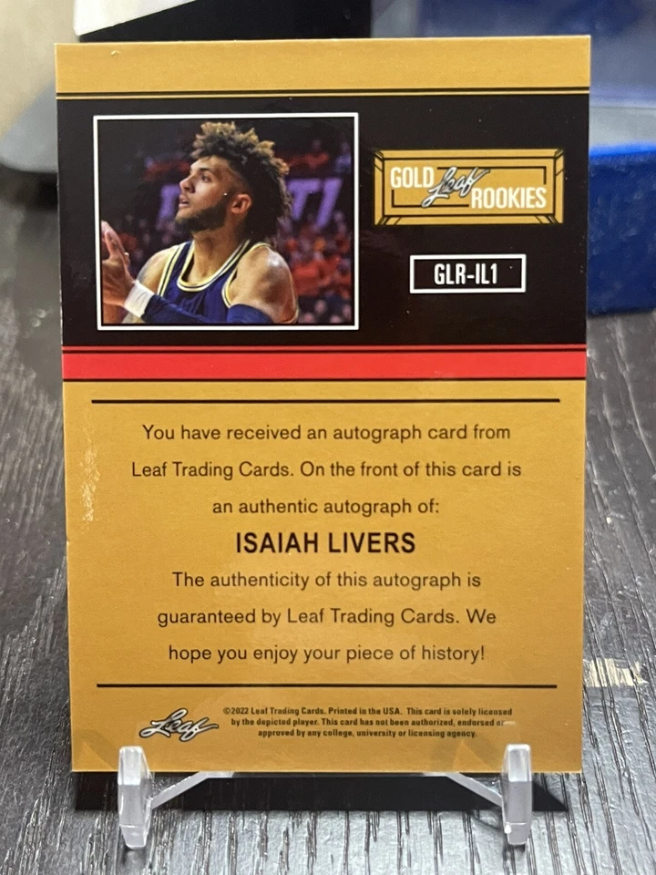 2021-22 Leaf Memories Basketball Isaiah Livers Gold Auto Michigan Detroit 🔥 - Image 2 of 2