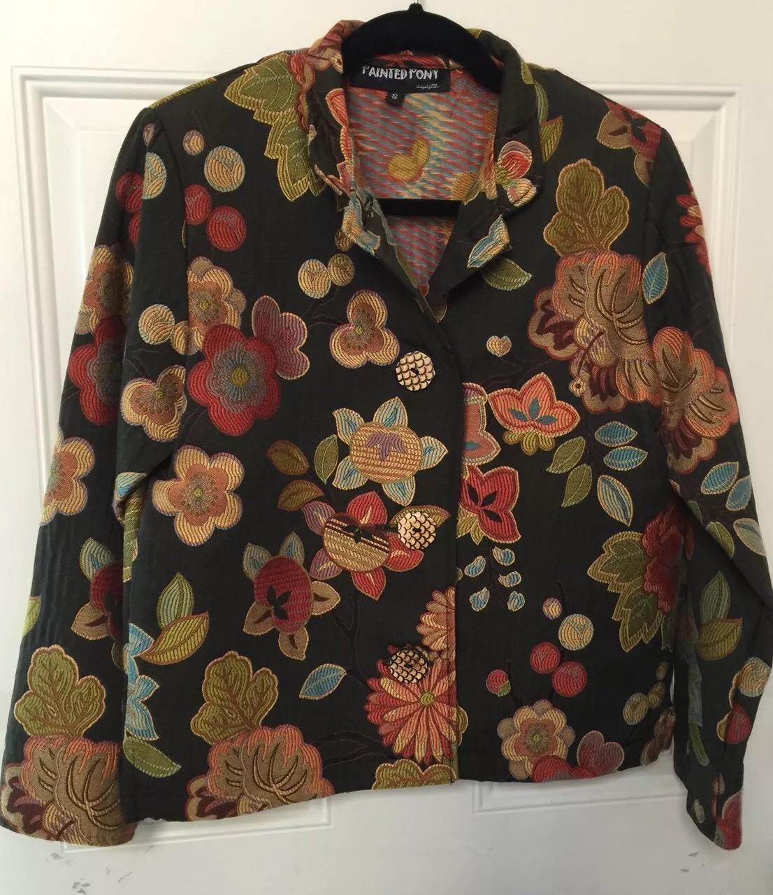Giacca arazzo pony dipinto vintage taglia S multicolore floreale ottimi colori