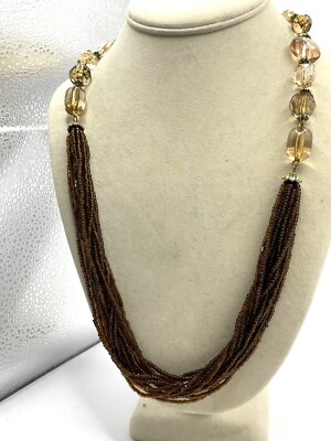 Root Beer Colored Tube & Seed Bead & Champagne Colored Bead Necklace Fall Colors