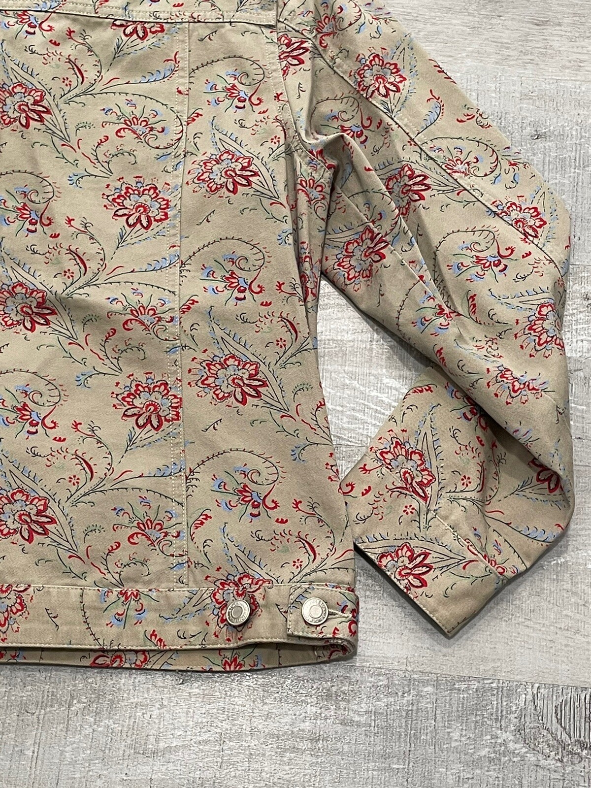 Pendleton trucker Denim Jacket Spring Tan Floral … - image 3