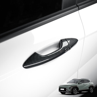 #ad ABS Carbon Fiber Door Handle Cover Trims For Hyundai Kona 2024 2025 Accessories $30.39