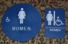 2 Sign Set Blue Womens Room Accessible Handicap Restroom Title 24 ADA Compliant