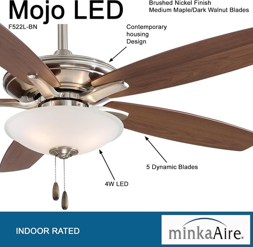 Minka Aire F522L-BN Mojo 52" Brushed Nickel Ceiling Fan with LED Light - Picture 2 of 9