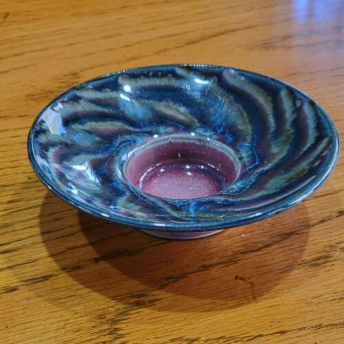 John And Carole Bandurchin Art Pottery Candleholder Blue Purple Swirl Canada - Picture 4 of 12