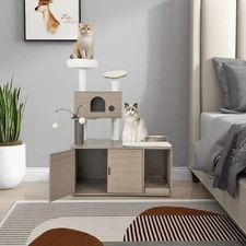 NNECW 2 In 1 Cat Tree with Litter Box Enclosure for Indoor Cars