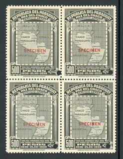 PARAGUAY MNH Specialized ABNCo SPECIMEN: Scott #C121 500P Chaco Block of 4 $$$
