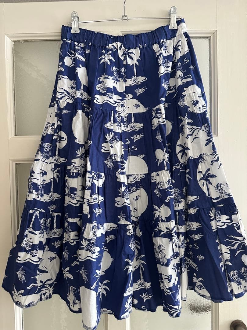 COMME des GARÇONS Tiered Maxi Skirt Navy White A-line Summer Cotton Used