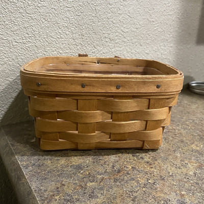 Longaberger Handwoven Rectangular Wood Basket w/ Clear Plastic Insert, 7x4x3.5 