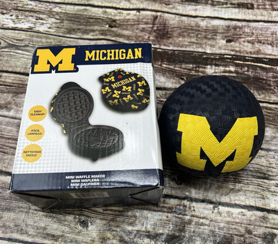 Uncanny Brands Michigan Wolverines Mini Waffle Maker and Matching Bouncy Ball