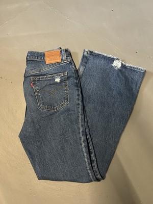 Levi s Premium Women s 70s High Rise Flare Jeans Blue Medium Wash Distressed