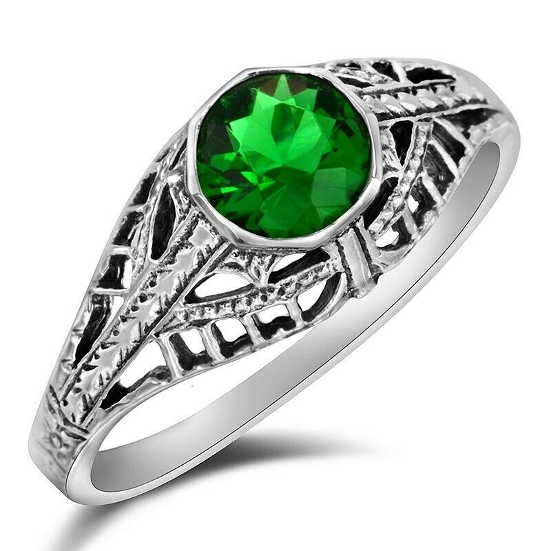 1CT Heat Treated Green Tourmaline 925 Sterling Silver Filigree Ring Sz 7 XA3-2