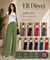 Womens Size Palazzo Trousers Wide Leg Elastic Waist Stretch Lounge Pants UK 8-26