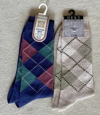 2 Pairs Men’s Patterned Socks. Cotton Rich/blend. Size 6.5-8.5 and One Size. 