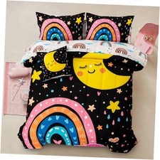 Bedding 6 Pcs Cartoon Rainbow Bedding Set with Smile Moon Twin-6pc Black