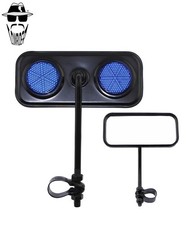 2x ORIGINAL LOWRIDER Rectangle Black Bicycle Mirror Dual Blue Reflectors BMX.