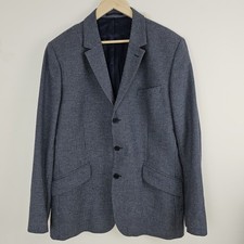 Reiss Men’s Blazer Suit Top Jacket Check Navy Blue Size 38" Chest 80% Wool