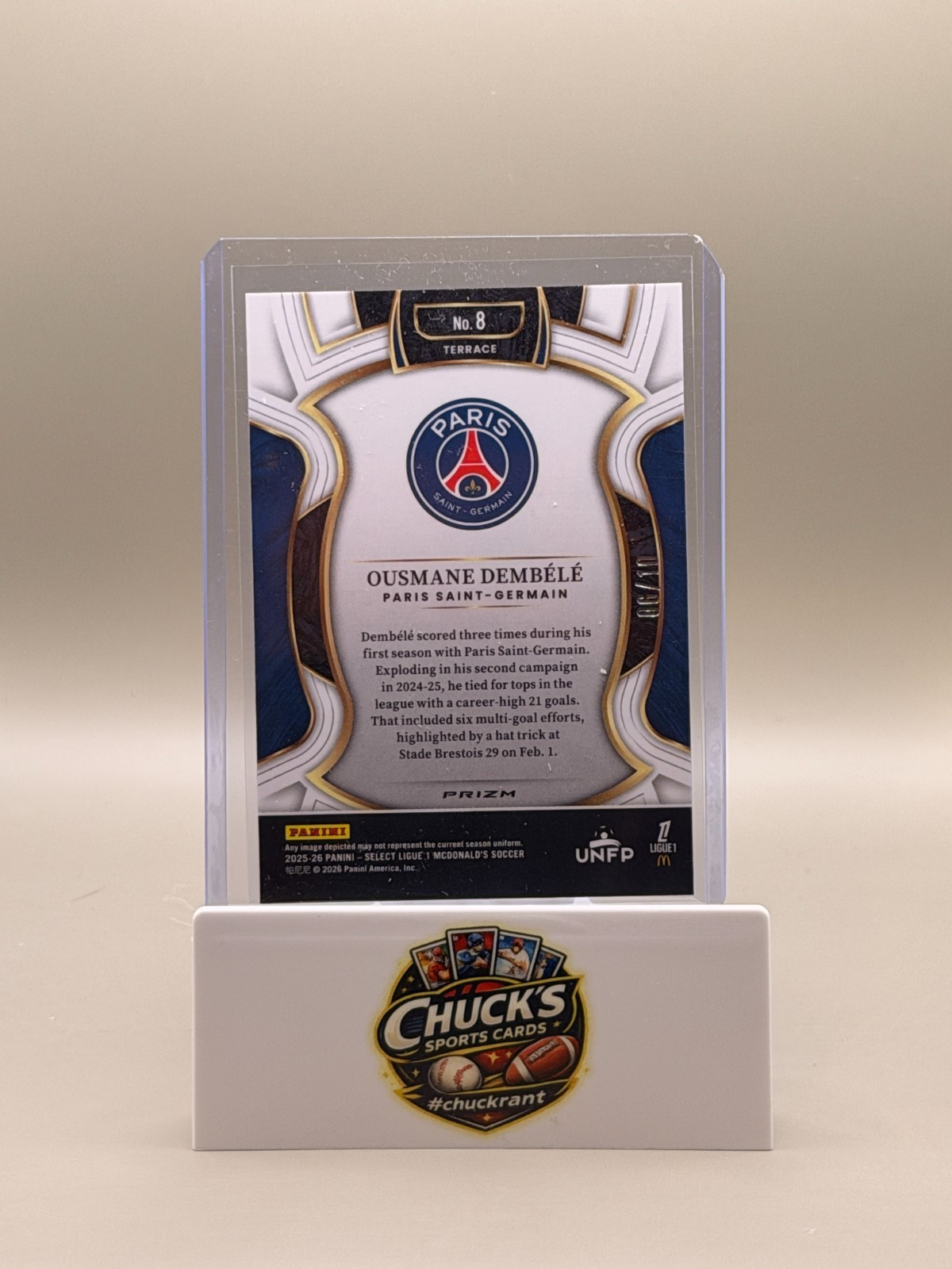 2025-26 Panini Select Ligue 1 Ousmane Dembele #205 Gold Dragon Scale /10 view 2