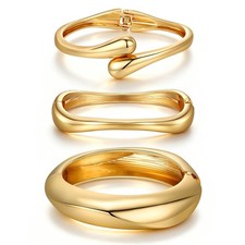 3Pcs Chunky Gold Bangle Bracelets for Women Trendy 14K Gold Plated Cuff Brace...