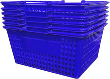 Stackable Plastic Shopping Baskets, Red and Blue, Easy-Grip Handles for Grocery,