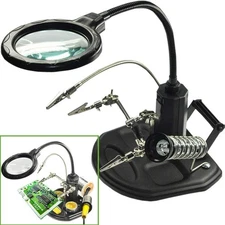 LED Light Helping Hands Magnifier Station - FEITA 2.5X/4X Lighted Heavy Black 
