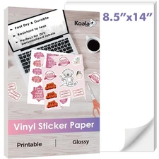 Koala Printable Vinyl Sticker Paper for Inkjet Printers, 8.5x14 Inch 20 Sheet...