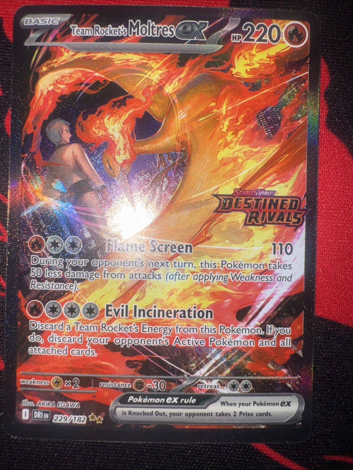 The Pokémon TCG Team Rocket's Moltres EX Destined Rivals Card 229/182