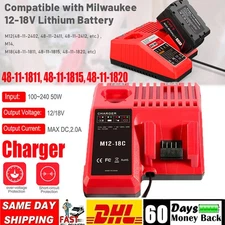 Rapid Charger for Milwaukee FOR M12 FOR M18 Lithium Battery  12V-18V 48-11-1820