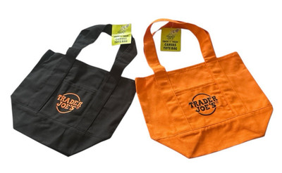 NWT 2025 Trader Joe's Lot of 2 Mini Halloween Orange & Black Canvas Tote Bags