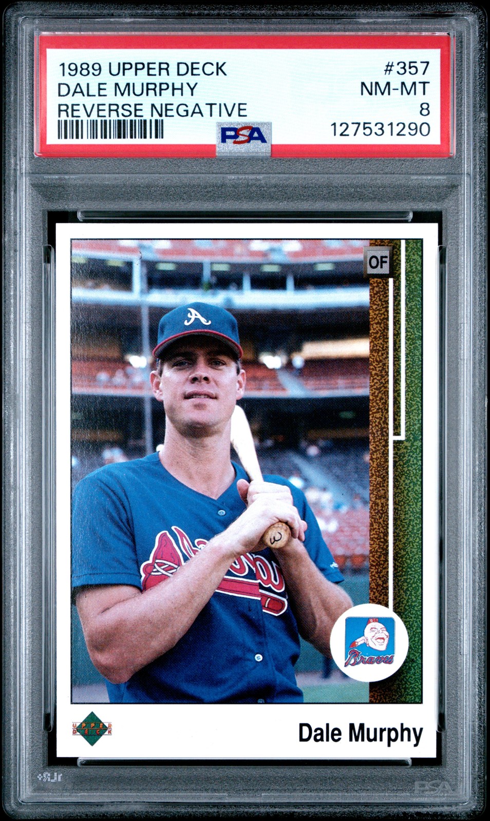 1989 UD REVERSE NEGATIVE #357 DALE MURPHY PSA 8