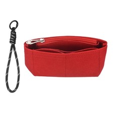 Purse Organizer Insert, Mini Felt Handbag with Strap with Zipper, Red