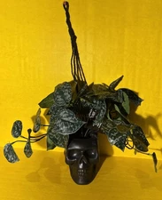 Halloween Black Skull Hanging Planter Scindapsus Faux Plant Decor Ashland New
