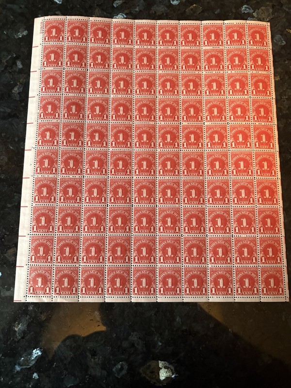 Scott J80 1¢ Postage Due MNH Sheet