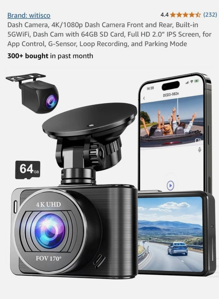 Cámara de tablero de doble canal 4k Ultra HD sensor G bloqueo bucle grabación WiFi Foto 4 de 4