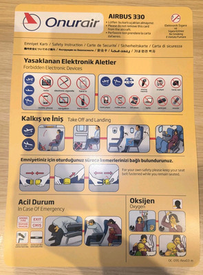Safety instructions Onurair Airbus A330