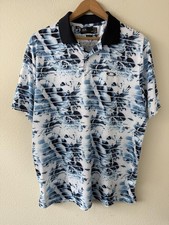 Oakley Hydrolix Polo Shirt Mens Medium Blue Floral Short Sleeve Tropical Golf