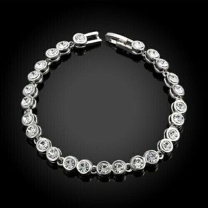 Authentic 4mm 10 CTW Round Cut VVS1 Moissanite Bezel Set 8" Bracelet 14K White Gold Plated
