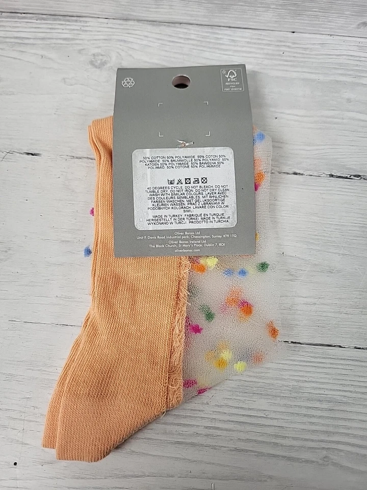 Calcetines tobilleros Olivia Bonas melocotón y transparentes multicolores manchados. Nuevo con etiquetas. PW Foto 2 de 3