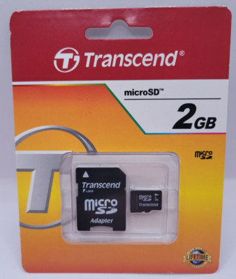 Brand New Transcend 2GB MicroSD Secure Digital Memory Card TS2GUSDC w/ Adapter