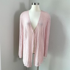 New Marina By Marina Bresler Plus 16 Pink 100% Silk Beaded Cardigan Jacket