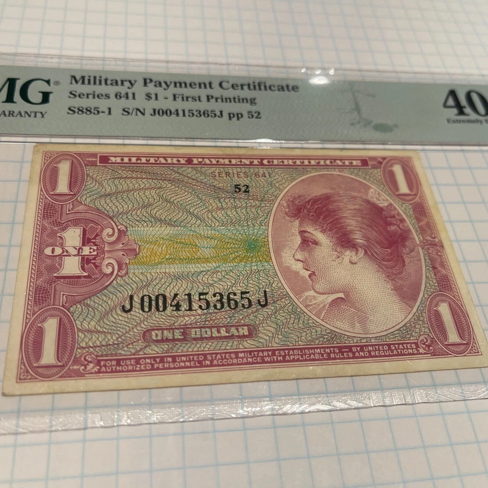 Vietnam War -Series 641 $1 Military Payment Certificate First Printing PMG 40 - Image 2 of 4