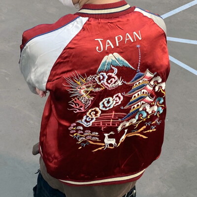 old embroidery souvenir jacket 刺繍スカジャン Mens Souvenir Jacket Sukajan Japanese Pattern Embroidery