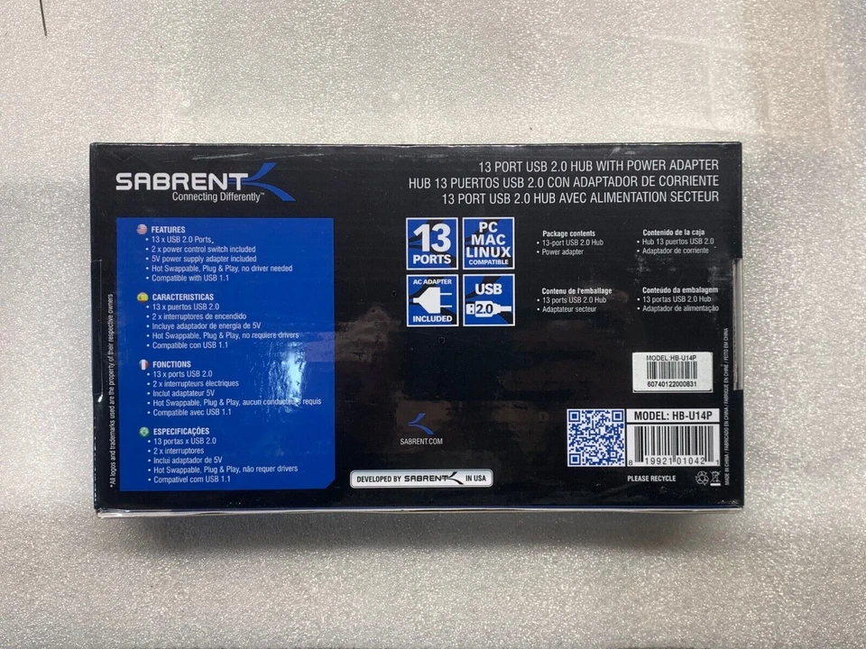 Sabrent 13 Port High Speed USB 2.0 Hub with Power Adapter and 2 Switches HB-U14P - Image 2 of 2