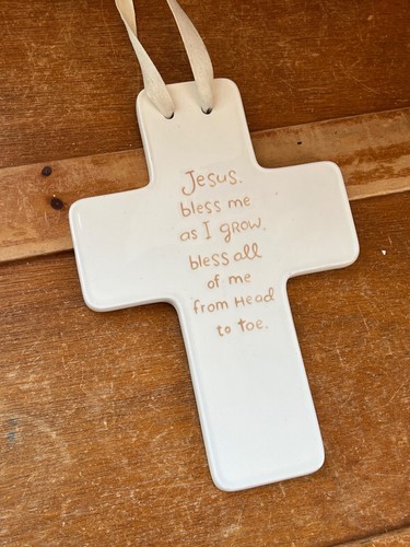 Hallmark Marked White Ceramic Cross w JESUS BLESS ME AS I GROW Wall Plaque Hangi - Picture 5 of 8