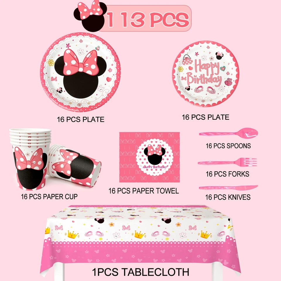 Minnie Mouse Party Supplies Minnie Mouse Birthday Party Decoration Plates Cups - Image 2 of 4