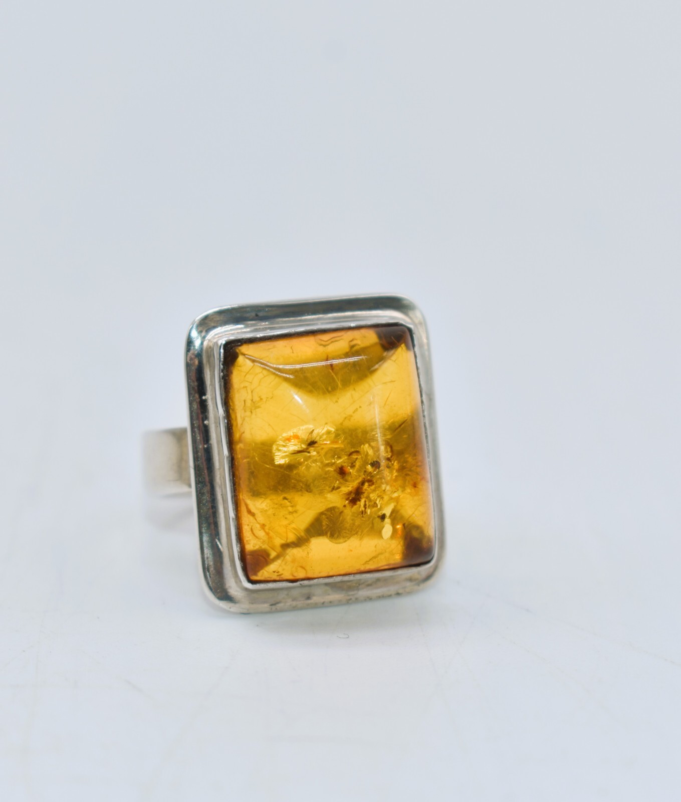 Cognac Amber Sterling Silver Rectangular Ring Siz… - image 6