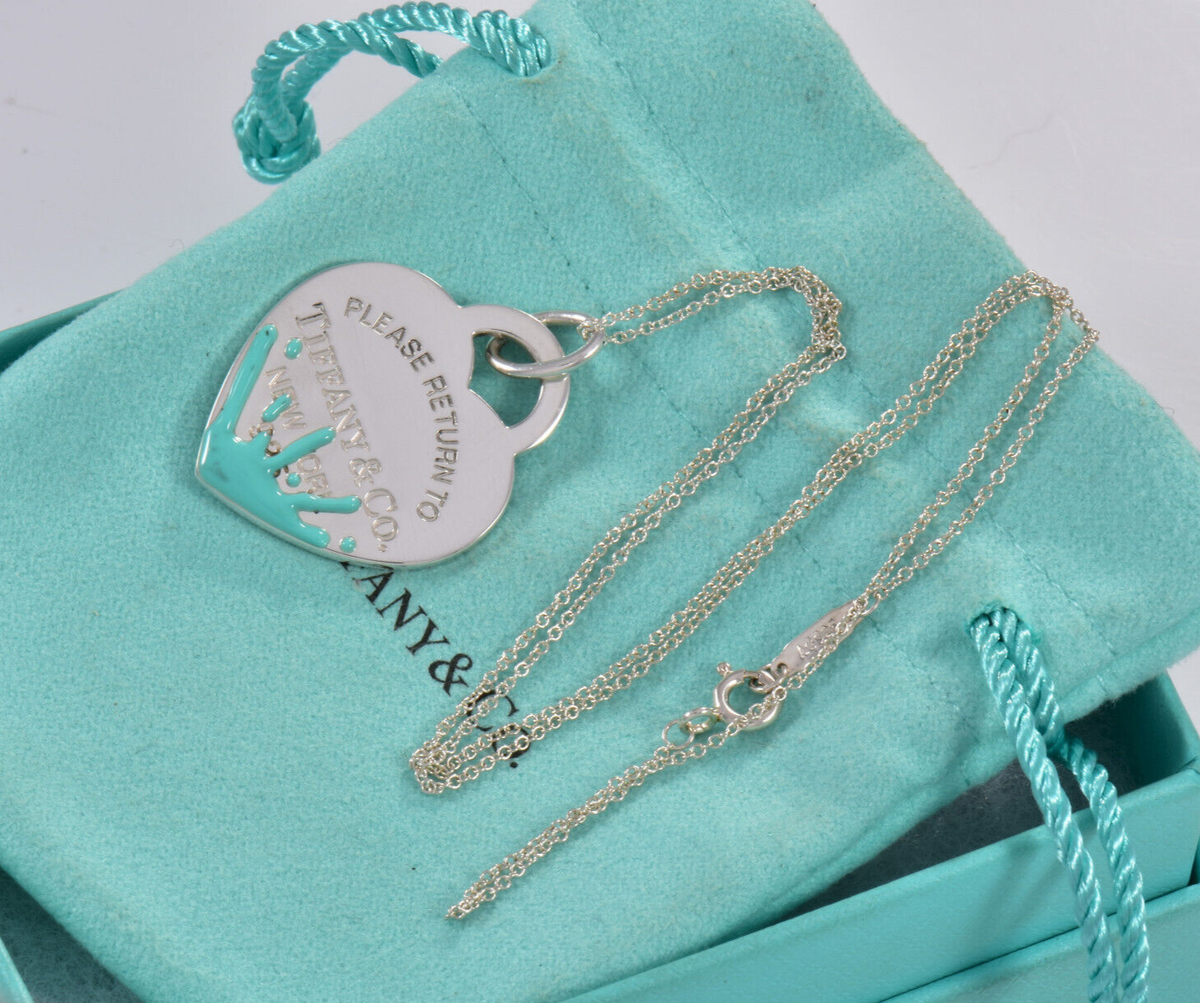 Large Please Return To Tiffany Silver Blue Enamel Splash Heart