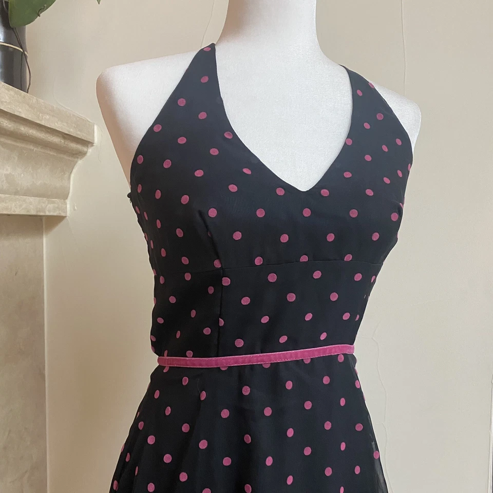 Vestido de Fiesta La Belle Vintage Negro Sin Espalda Midi Halter Rosa Lunares Juniors 5 Foto 3 de 4