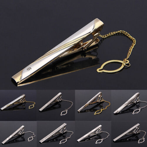 Trendy Men's Metal Simple Necktie Tie Bar Clasp Clip Clamp Pin Silver Gold Color - Picture 1 of 19