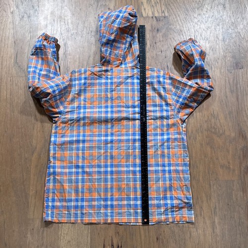 Vintage LL Bean Hoodie Kids XL Blue Orange Plaid Henley Button Up Pullover Logo - Picture 10 of 12